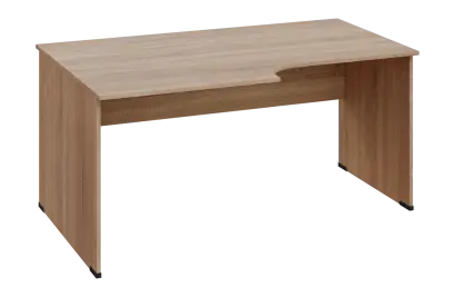 ERL 28 - 168 stůl kancelářský, rohový, levý, dřevěná podnož, deska 25 mm, široký 1600 mm, dub bardolino